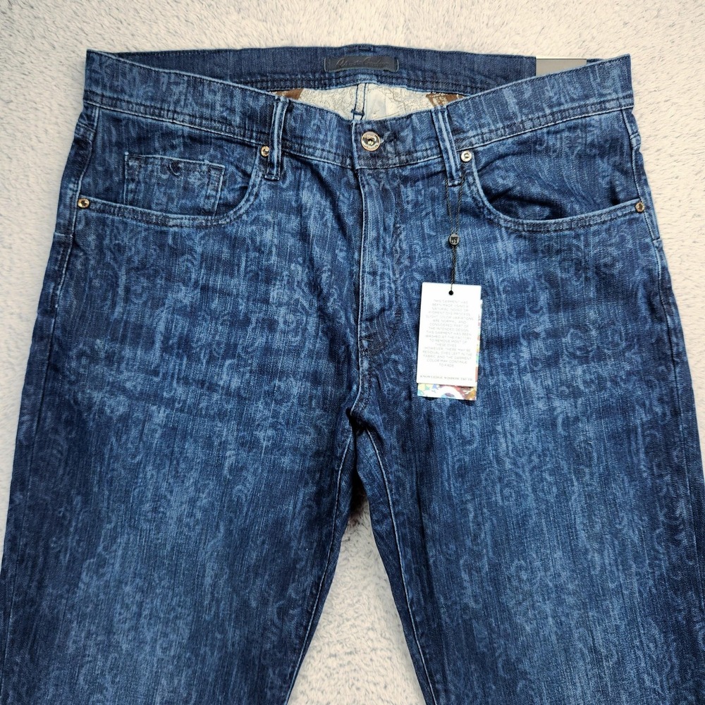 Robert Graham The Perfect Fit Jeans Mens 36x32 Dark Indigo Floral Stretch Denim - Picture 4 of 16